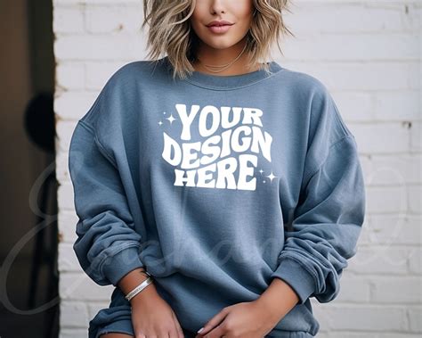 Comfort Colors 1566 Blue Jean Mockup Comfort Colors Sweatshirt Etsy