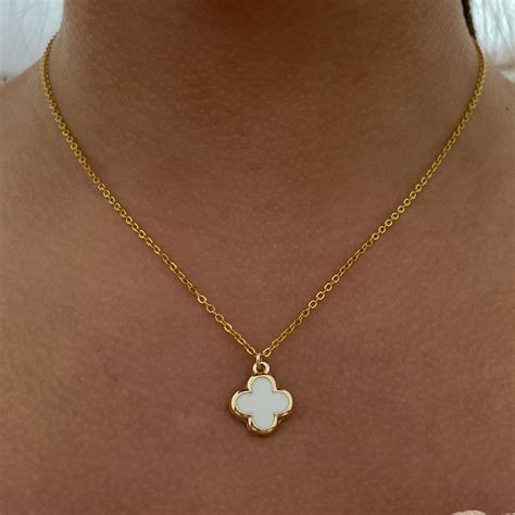 Beautiful Gold Platedclover White Enamel Necklaceclover Etsy