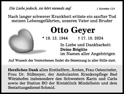 Traueranzeigen Von Otto Geyer Allg Uer Zeitung