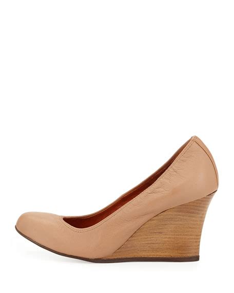 Lanvin Ballerina Leather Wedge Pump Beige