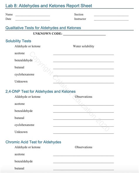 Solved Lab Aldehydes And Ketones Report Sheet Name Date Chegg