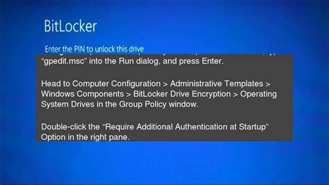 How To Enable A Pre Boot Bitlocker Pin On Windows Youtube