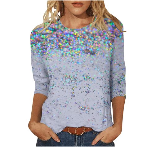 UYISJ 2024 Cute Sequin Sparkly Glitter Tops For Women Summer Three