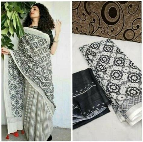 Solid Original Linen Saree With Silver Jari Border Saree Etsy