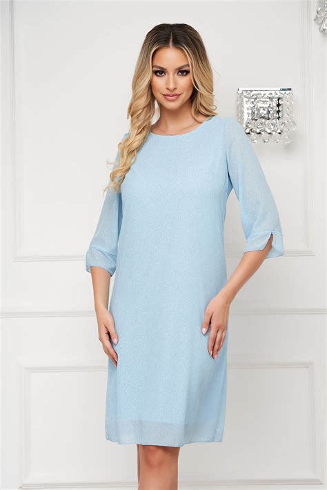 StarShinerS Lightblue Dress From Veil Fabric Short Cut Straight With