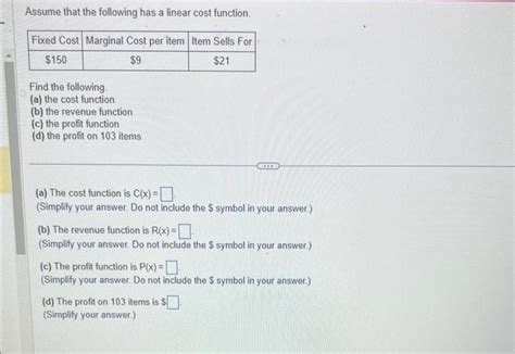 Solved Assume That The Following Has A Linear Cost Function