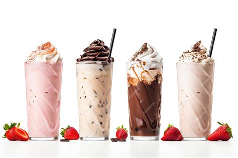 Premium Photo Three Milkshakes In Different Flavors Chocolate