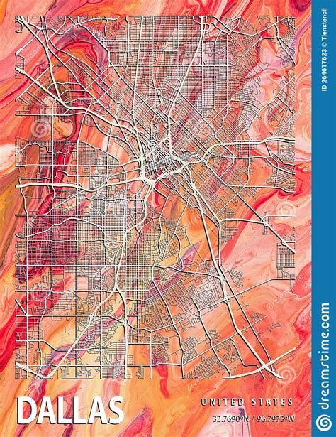 Dallas United States Statice Marble Map Stock Illustration