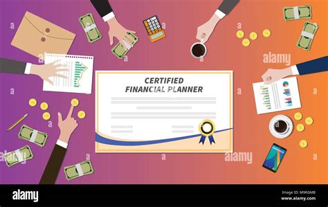 certified financial planner certification paper with team work together ...