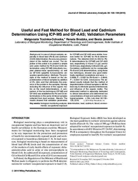 (PDF) Useful and Fast Method for Blood Lead and Cadmium Determination ... 