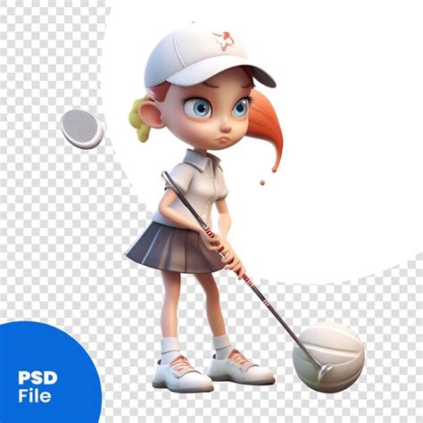 Rendu 3d D une Jolie Petite Fille Jouant Au Golf Isolée Sur Fond Blanc