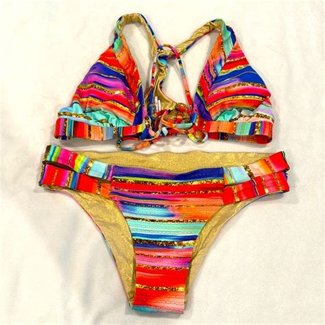 Luli Fama Swim Colorful Gold And Sparkle Bikini From Luli Fama Poshmark