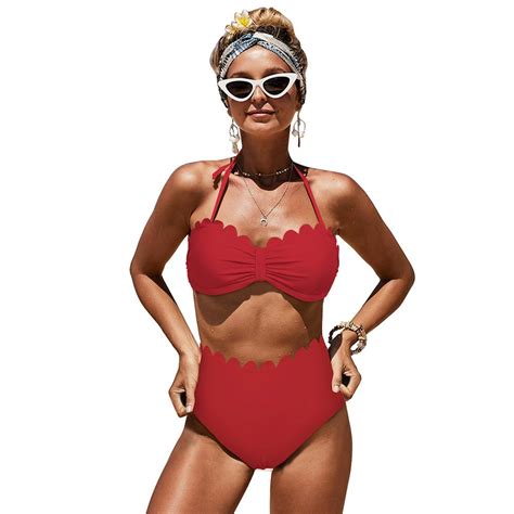 Summer Plus Size Beach Resort Wear Sexy High Waisted Bandeau Bikini Sets For Women