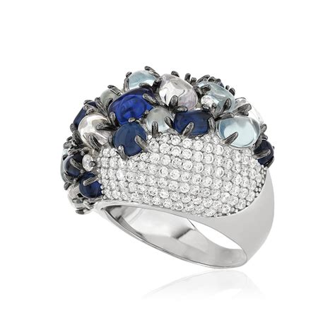 Bague Argent Et Ruth Nium Noir Pierres Imitations Bleues