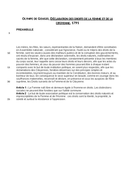 Preambule OLYMPE DE GOUGES DÉCLARATION DES DROITS DE LA FEMME ET DE