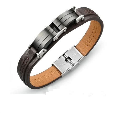 2016 Limited Man's Pu Leather Charm Bracelet Casual Sporty Stainless Steel Men's Friendship ...