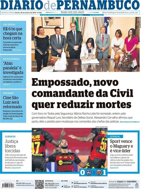 Capa Diario De Pernambuco Edi O Sexta De Janeiro De