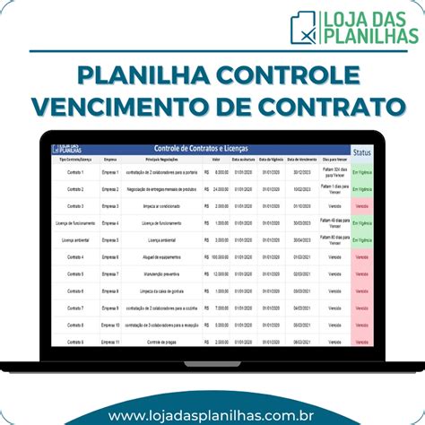 Planilha Controle De Vencimento De Contratos E Licen As