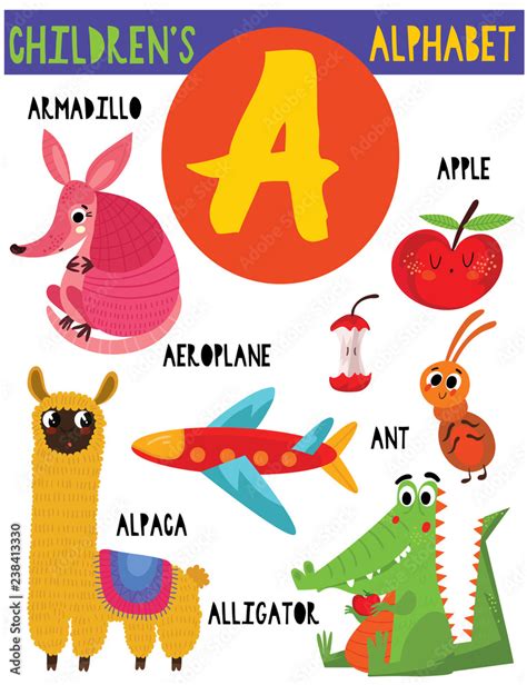 Letter A.Cute children's alphabet with adorable animals and other ...