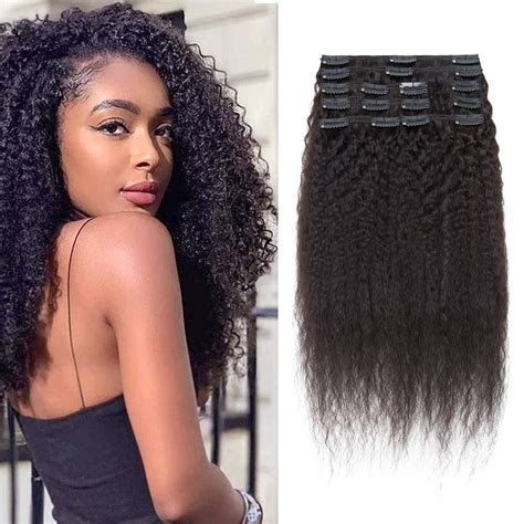 50 Cm Clip In Real Hair Extensions Double Wefts Kinky Straight Afro