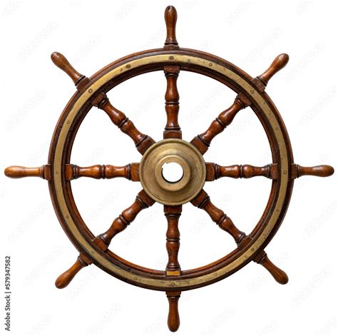 Old ship wooden steering wheel rudder isolated Stock Photo | Adobe Stock