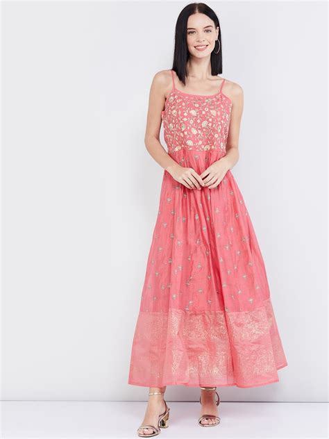 Buy Max Women Pink Embellished Maxi Dress - Ethnic Dresses for Women ...