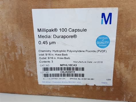 3 X Millipak 100 Capsule Durapore Membrane Hydrophilic 0 45um Mphl10ca3 Lab