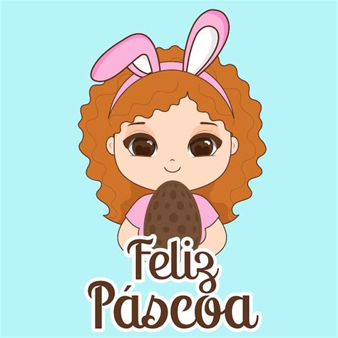 Premium Vector Happy Easter Card Cute Kawaii Mascot Girl Vector