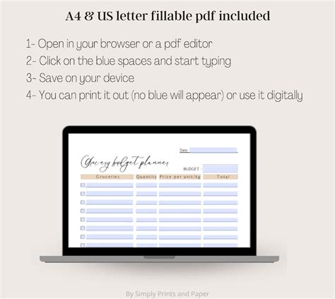 Grocery Budget Planner, Printable Food Budget, Digital Grocery Budget Planner, Fillable PDF A4 ...