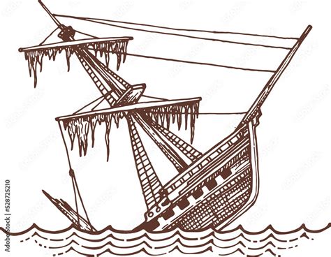 Wrecked Sunken Ship In Ocean Water Sunk Sailboat Stock Illustration