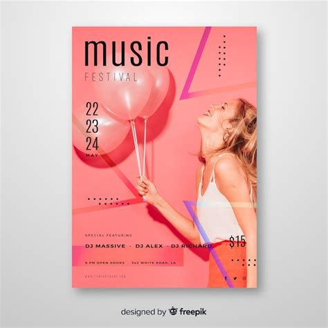 Plantilla de póster de música colorido abstracto con foto Vector Gratis