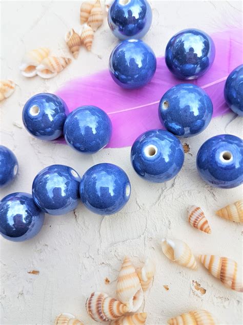 20mm Large Round Blue Color Ceramic Beads Large Hole Ceramic Etsy