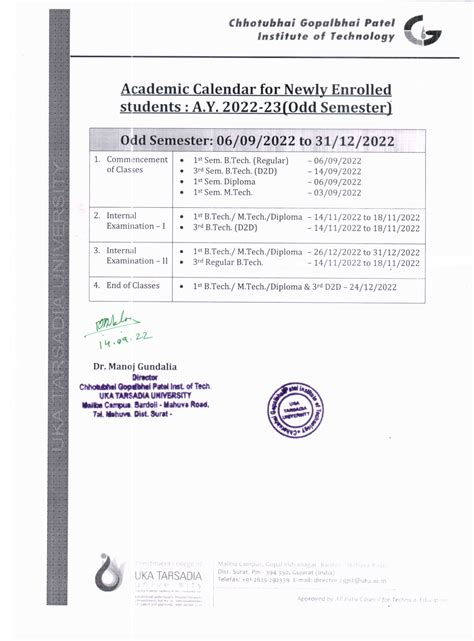Academic Calendar for Newly Enrolled students – A.Y. 2022-23 – CGPIT