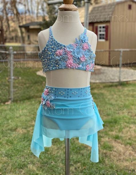 Custom Dance Costume Baby Blue Pink Floral Lyrical - Etsy