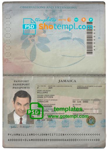 Jamaica Passport Template In Psd Format Fully Editable Oxtempl We Make Templates