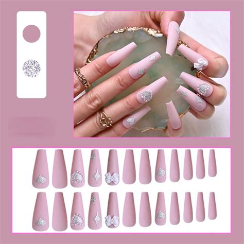 24pcs Multicolor Coffin False Nail Wearable French Ballerina Fake Nail Detachable Full Cover