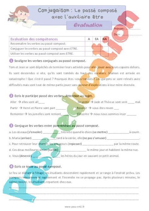 Le Pass Compos Avec Lauxiliaire Tre Valuation De Conjugaison