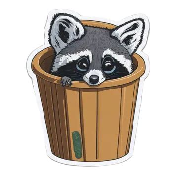 Cute Raccoon In A Wooden Bucket Vector Illustration Of Cute Raccoon In