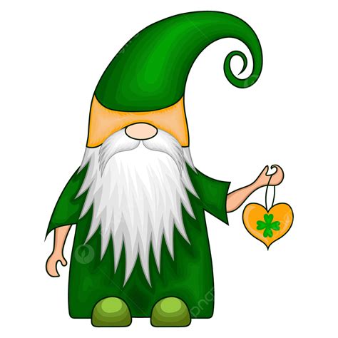 Hand Drawn St Patricks Day Shamrock Gnomes Holding Green Clover Leaf