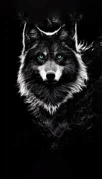 Black Wolf With Green Eyes