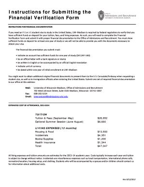 Fillable Online Admissions Wisc Financial Verification Form