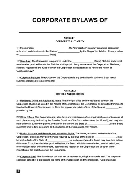 Corporate Bylaws Template Free Of 7 Bylaws Templates 100