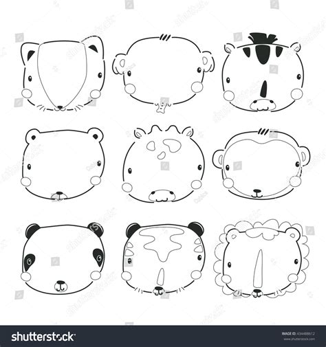 Coloring Book Cartoon Animals Faces Collection Stock Vector (Royalty ...