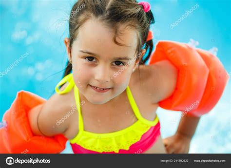 Smiling Little Girl Swimming Pool Stock Photo By ©sinenkiy 214592632