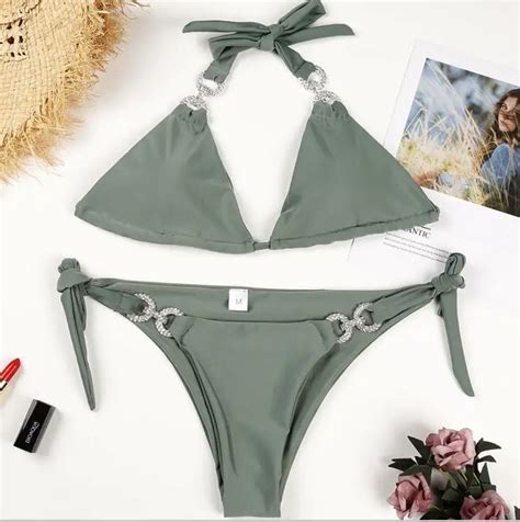 MAILLOT DE BAIN Bikini brésilien avec strass pour femme maillot de bain micro cristal tenue