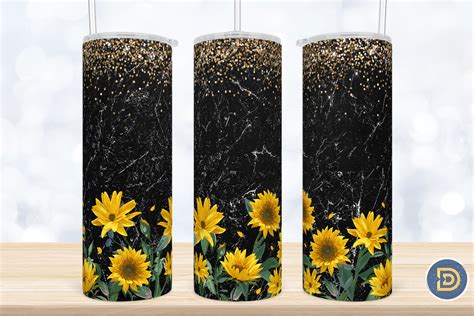 Sunflower Glitter 20Oz Tumbler Wrap Graphic By Drizzle Designs