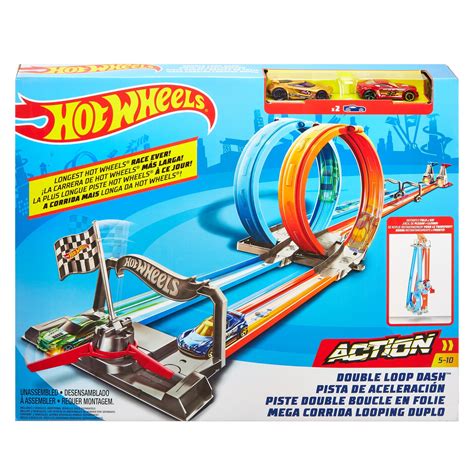 Hot Wheels Double Loop Dash Drag Racing Playset With 2 Vehicles Walmart