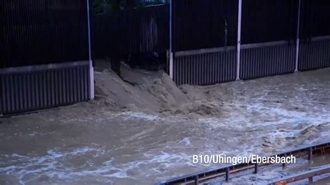 Hochwasser Wassermassen überschwemmen Region Ebersbach Uhingen