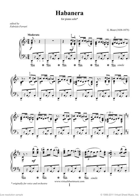 Bizet Habanera From Carmen Sheet Music For Piano Solo PDF