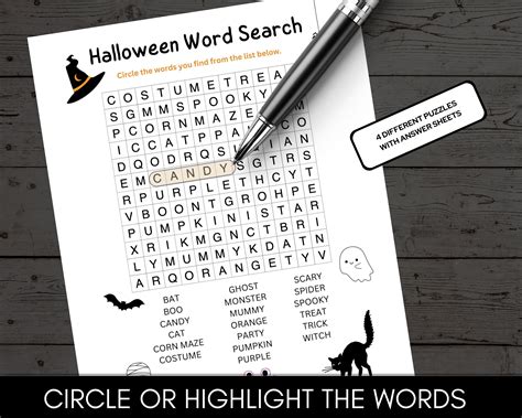 Halloween Word Search Printable Halloween Games Hard Etsy